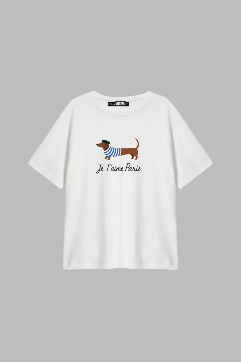 Je Taime Paris Baskılı Relaxed Fit Beyaz Kadın Tshirt