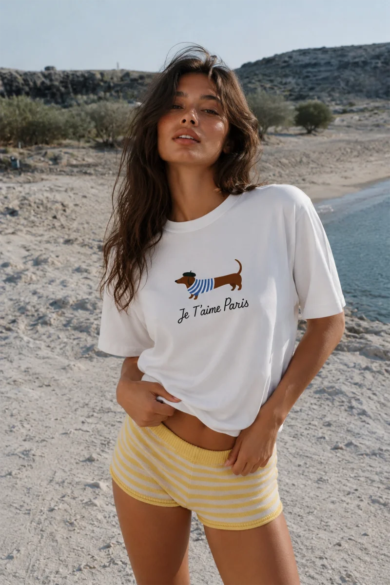 Je Taime Paris Baskılı Relaxed Fit Beyaz Kadın Tshirt
