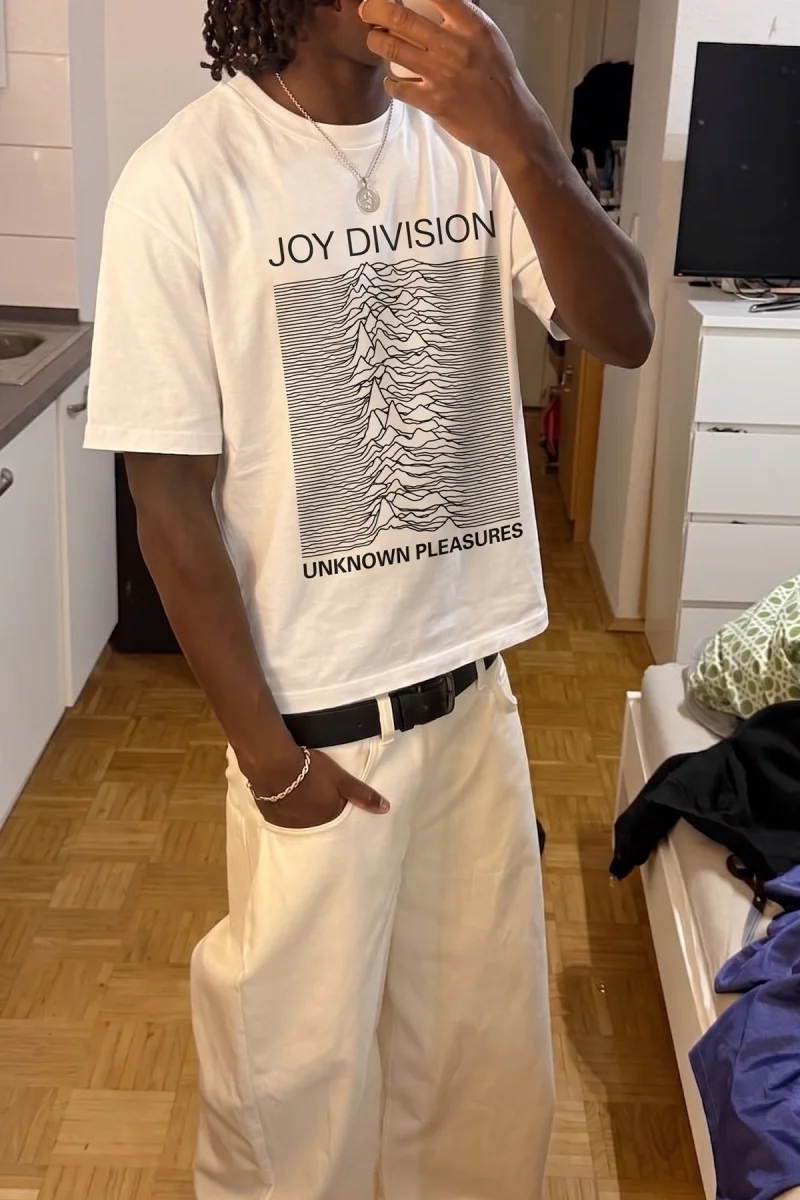 Joy Division Unknown Pleasures Baskılı Beyaz Oversize Tshirt