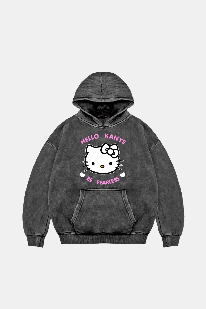 Kanye Be Fearless Baskılı Oversize Unisex Yıkamalı Siyah Hoodie