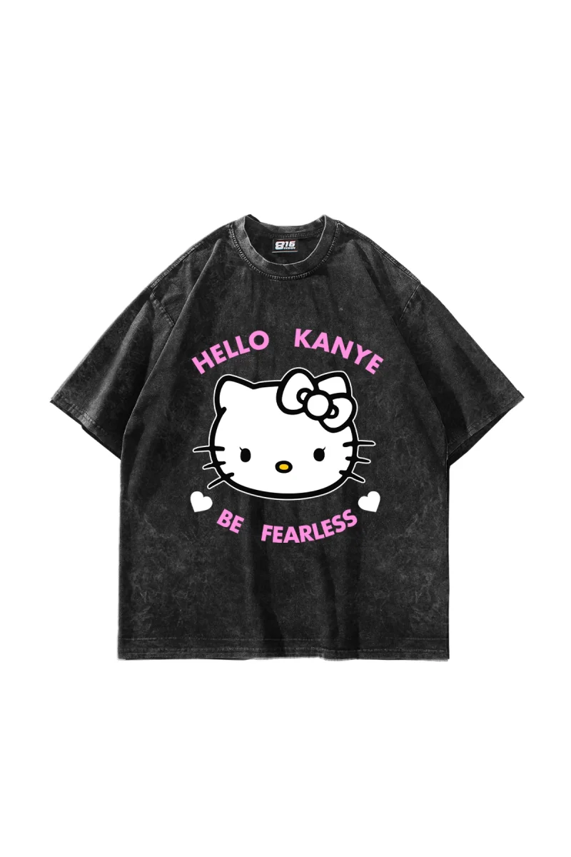 Kanye Be Fearless Baskılı Oversize Unisex Yıkamalı Siyah Tshirt
