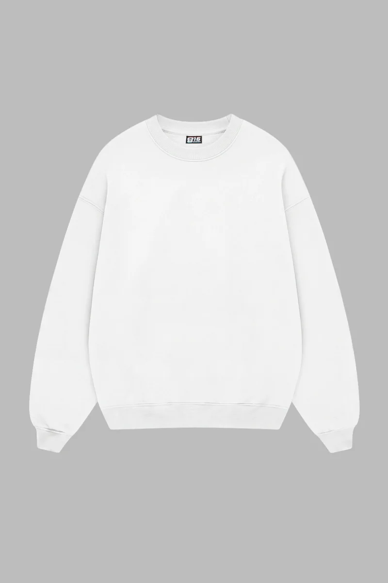 Kapüşonsuz Basic Oversize Unisex Beyaz Sweatshirt