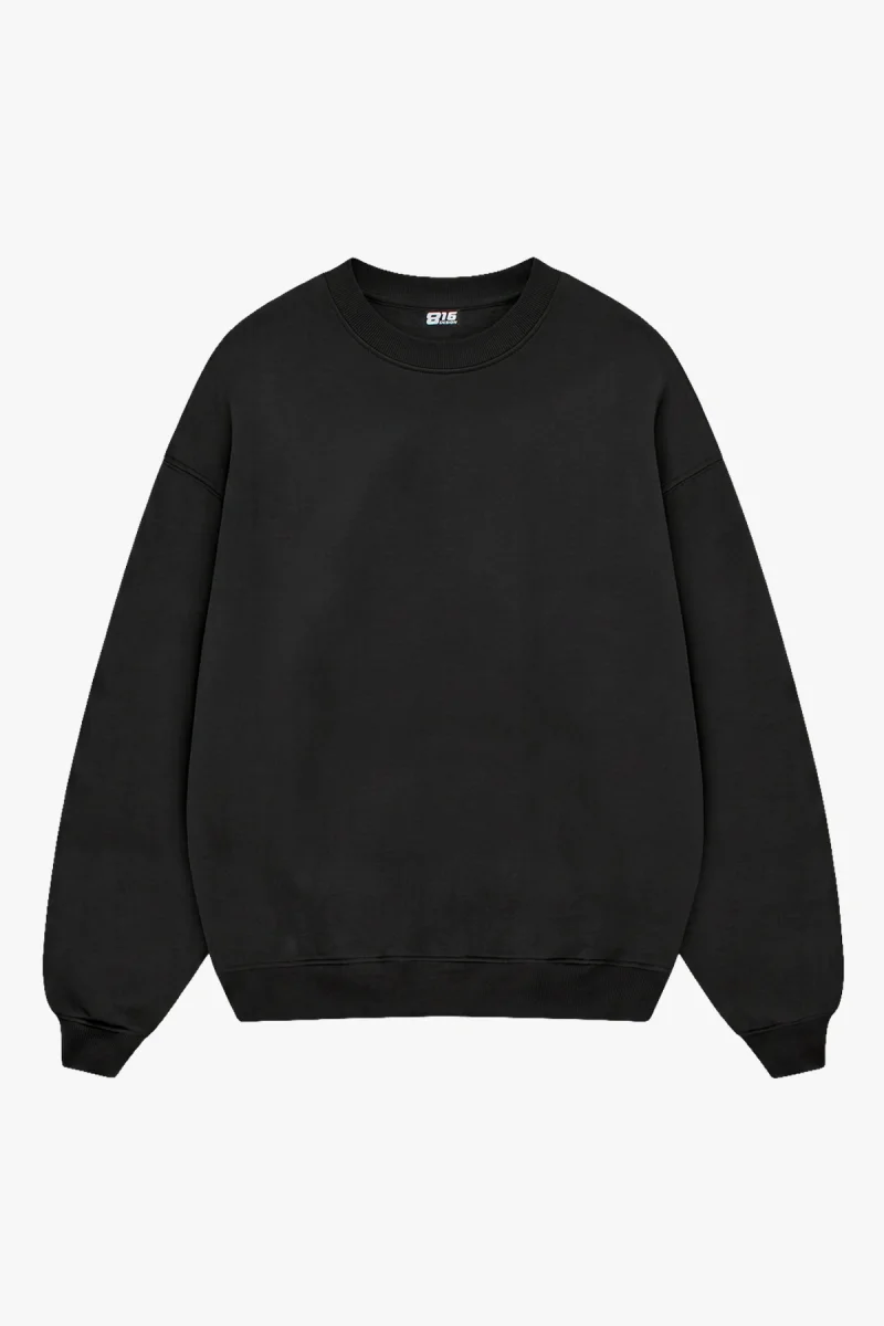 Kapüşonsuz Basic Oversize Unisex Siyah Sweatshirt