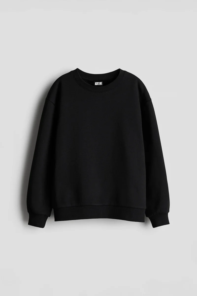 Kapüşonsuz Basic Oversize Unisex Siyah Sweatshirt