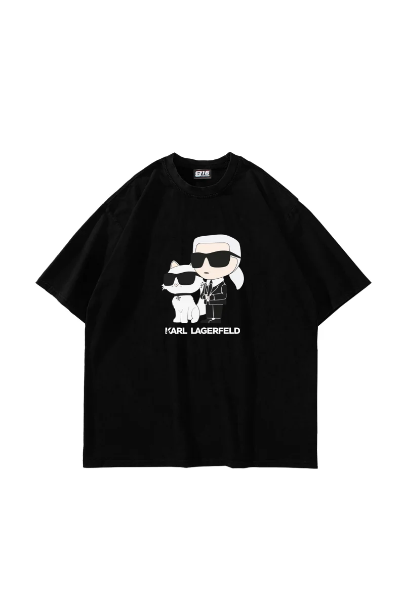 Karl Lagerfeld Baskılı Oversize Unisex Siyah Tshirt