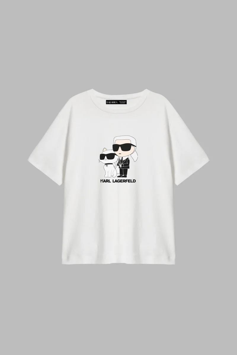 Karl Lagrfld Baskılı Relaxed Fit Beyaz Kadın Tshirt