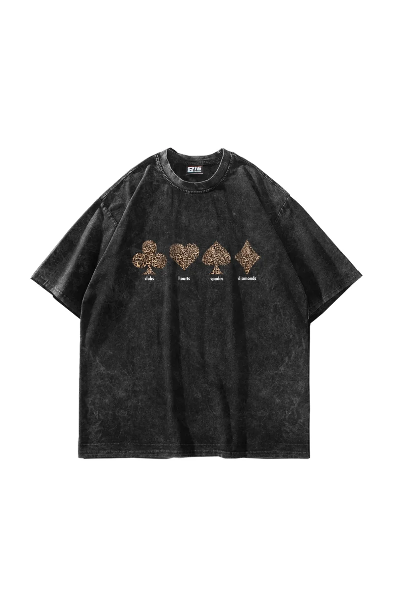 Karma Leopar Baskılı Oversize Unisex Premium Yıkamalı Siyah Tshirt