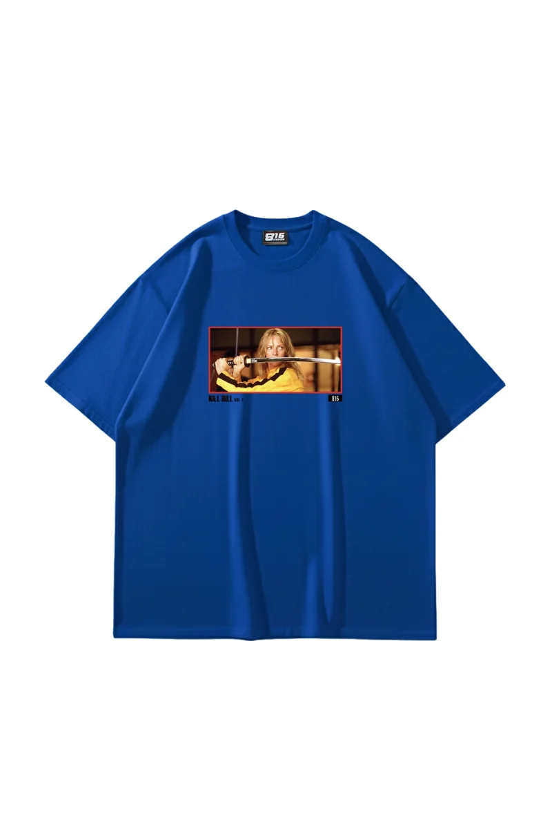 Katana Baskılı Mavi Oversize Unisex Tshirt