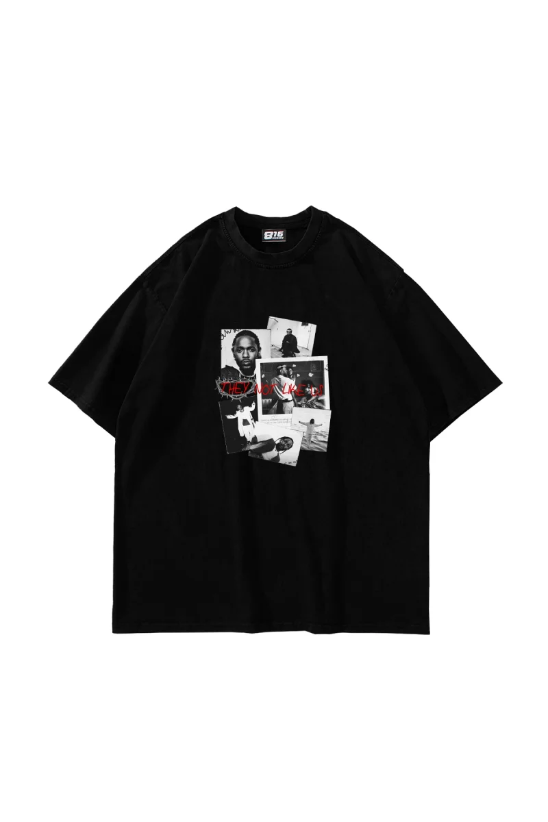 Kendrick Baskılı Oversize Unisex Siyah Tshirt