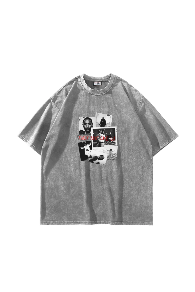 Kendrick Baskılı Oversize Unisex Yıkamalı Beyaz Tshirt