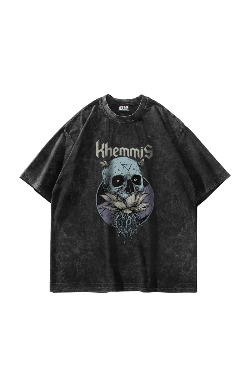 Khemmis Baskılı Oversize Unisex Yıkamalı Siyah Tshirt