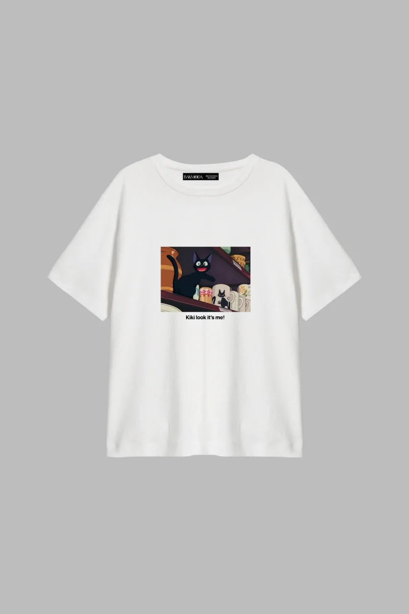 Kiki Look İts Me Baskılı Relaxed Fit Beyaz Kadın Tshirt