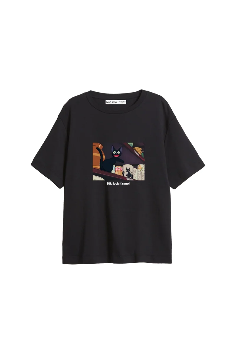 Kiki Look İts Me Baskılı Relaxed Fit Siyah Kadın Tshirt