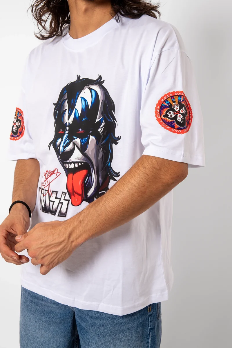 Kıss Rock And Roll Baskılı 24/1 Oversize Unisex Beyaz Tshirt