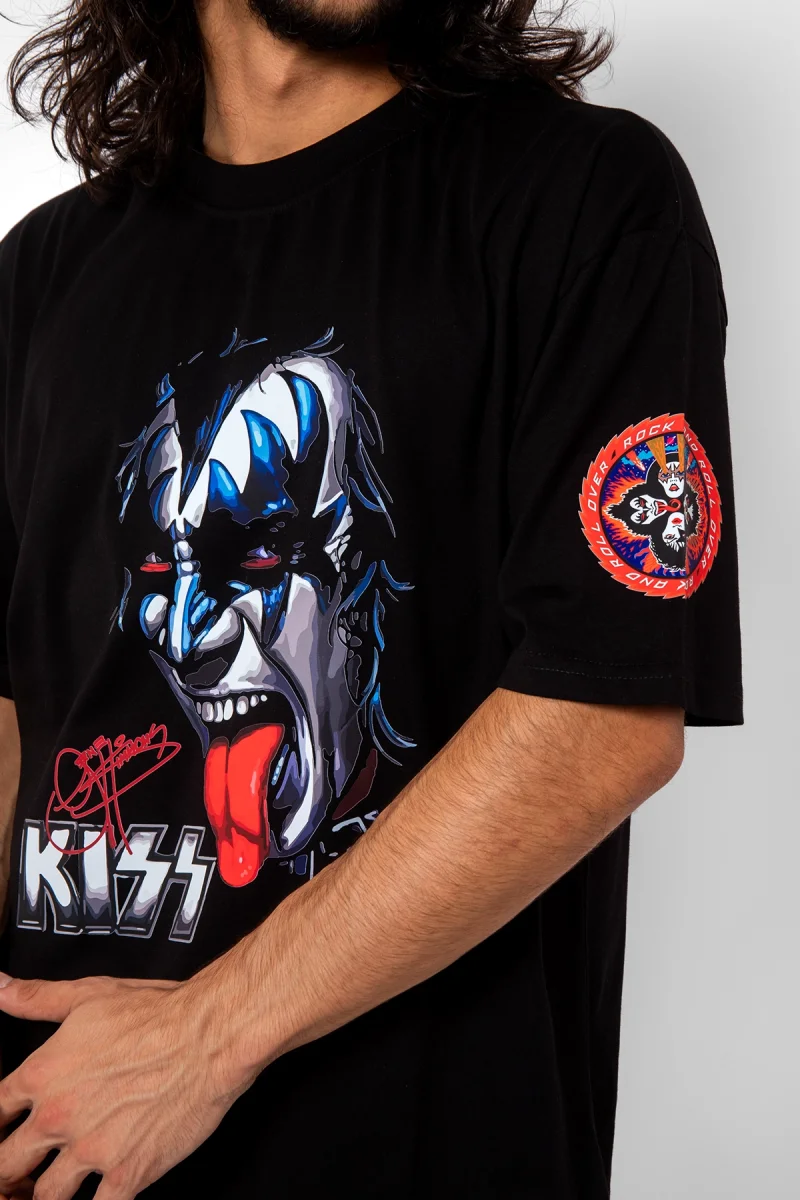 Kıss Rock And Roll Baskılı 24/1 Oversize Unisex Siyah Tshirt