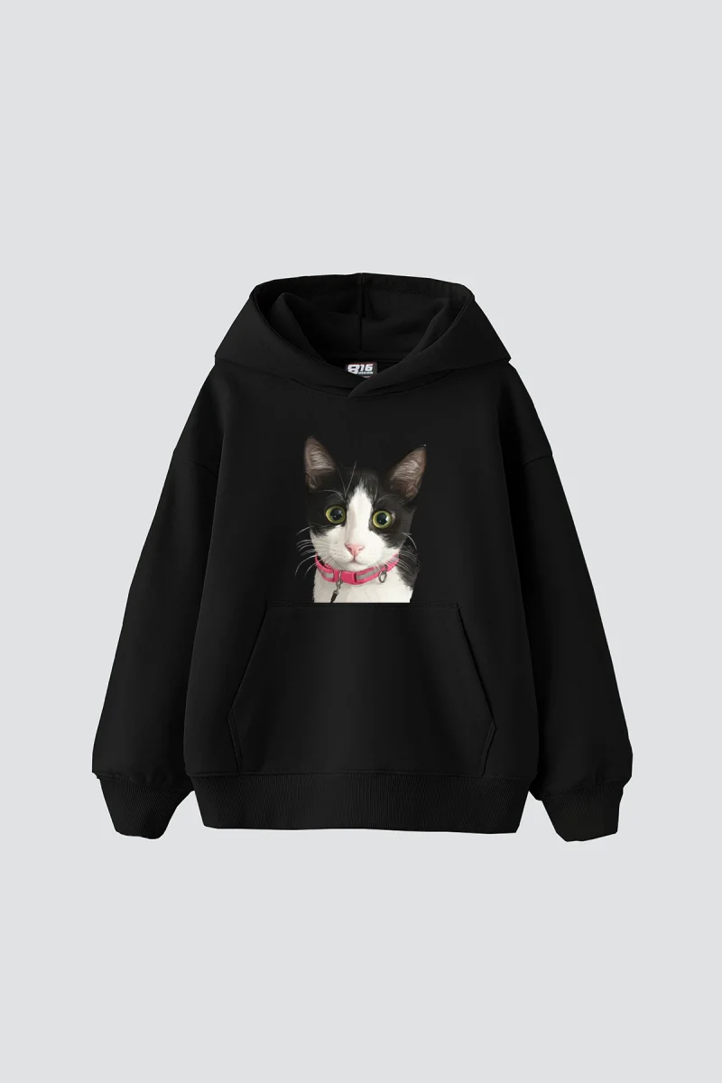 Köftehor Baskılı Oversize Unisex Siyah Hoodie