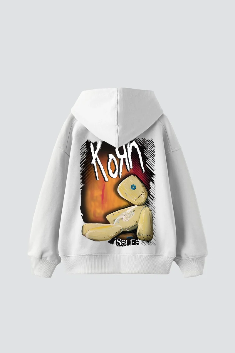 Korn Baskılı Oversize Unisex Beyaz Hoodie