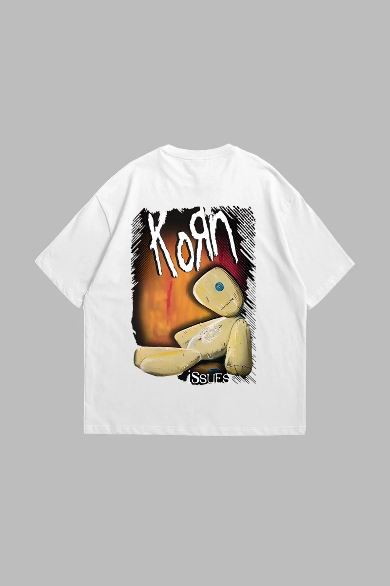 Korn Sırt Baskılı Oversize Unisex Beyaz Tshirt
