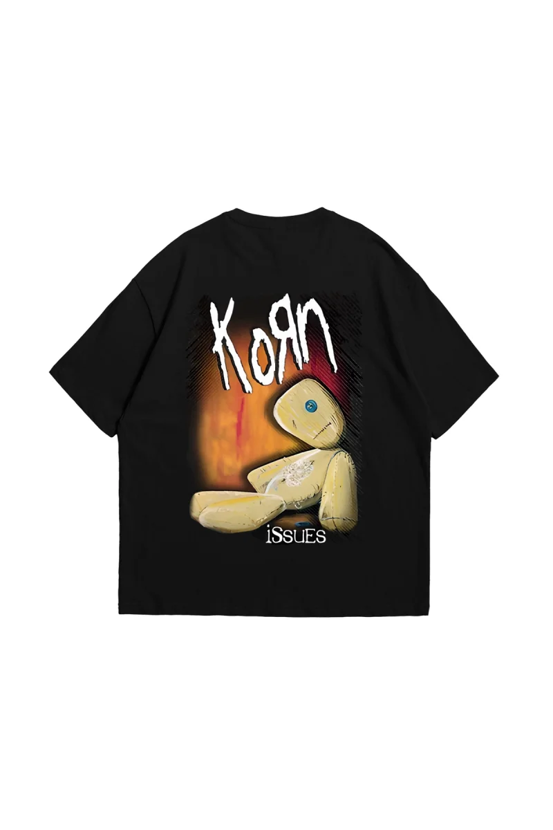 Korn Sırt Baskılı Oversize Unisex Siyah Tshirt