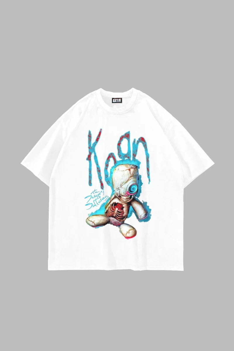 Korn Sos Doll Baskılı Oversize Unisex Beyaz Tshirt