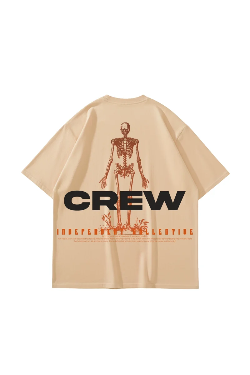 Krem Pure Pixel Crew Oversize Sırt Baskılı Unisex Tişört