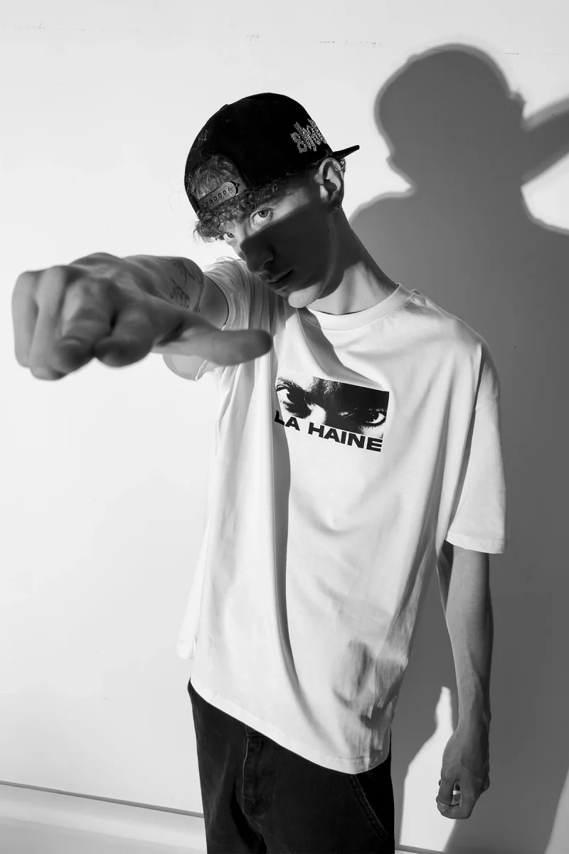 La Haine Baskılı Oversize Unisex Beyaz Tshirt