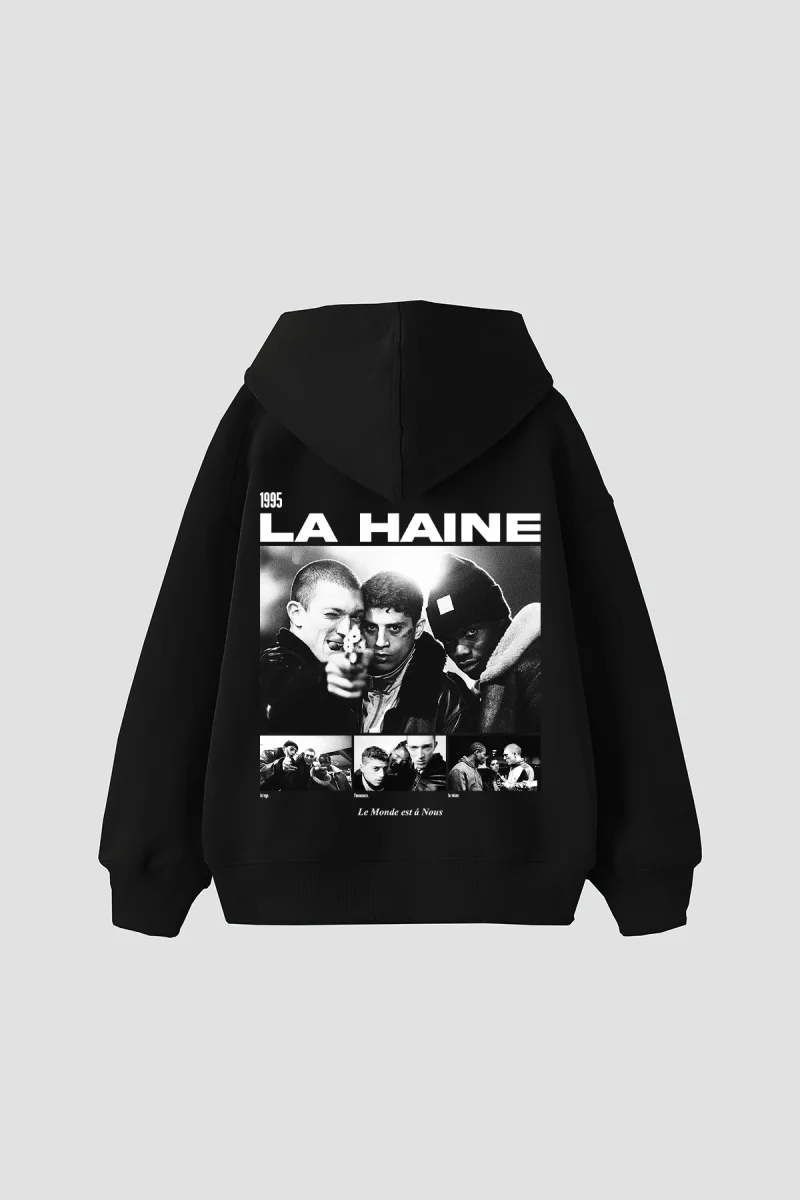 La Haine Baskılı Oversize Unisex Siyah Hoodie