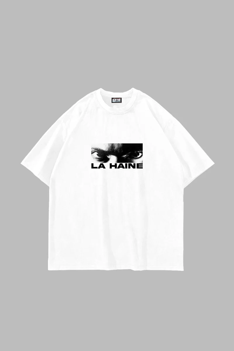 La Haine Baskılı Oversize Unisex Beyaz Tshirt