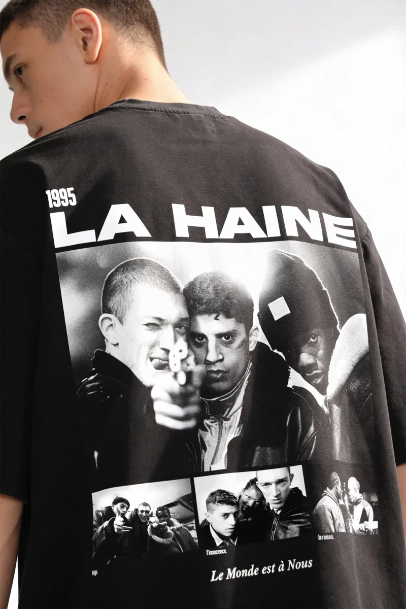 La Haine Baskılı Oversize Unisex Siyah Tshirt