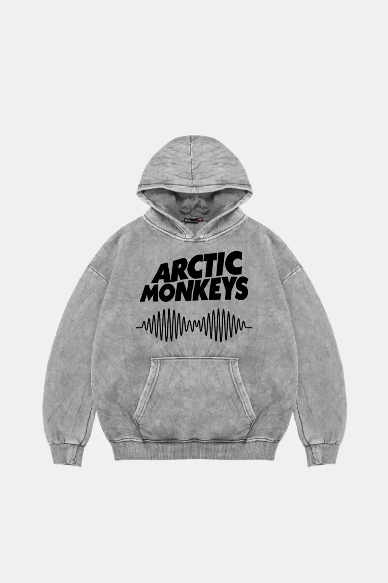 Arctic Monkeys Baskılı Oversize Unisex Yıkamalı Beyaz Hoodie