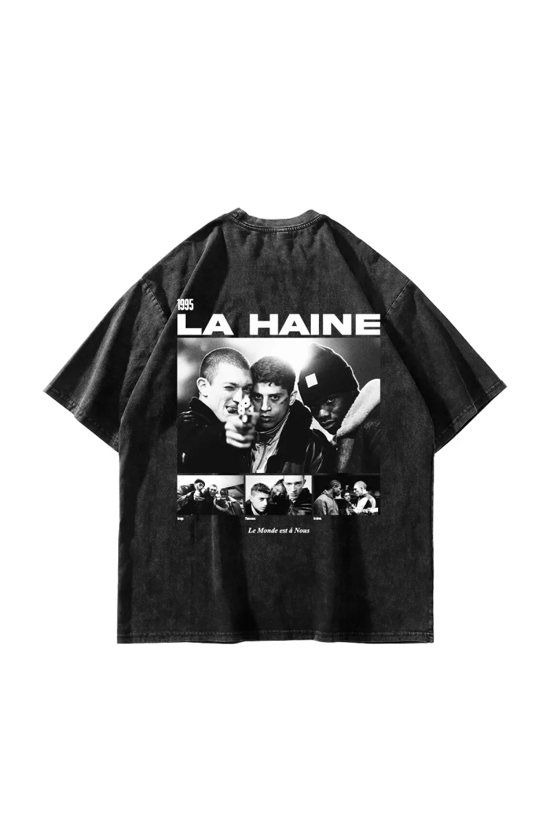 La Haine Baskılı Oversize Unisex Yıkamalı Siyah Tshirt