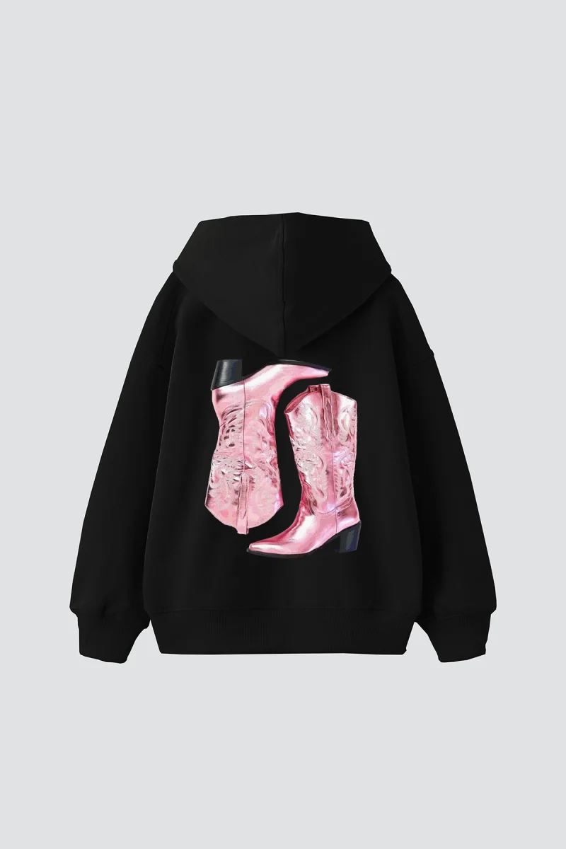 La Vie En Rose Baskılı Oversize Unisex Siyah Hoodie