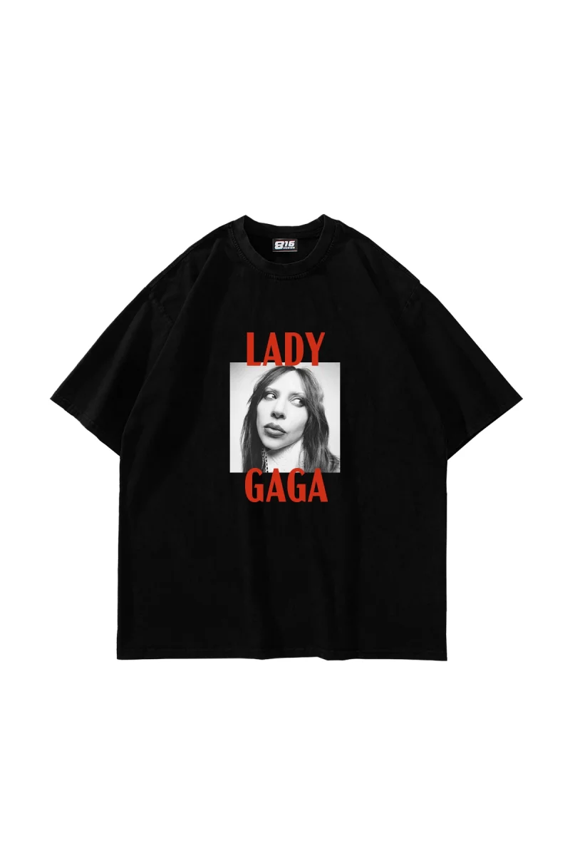 Lady Gaga Photo Baskılı Oversize Unisex Siyah Tshirt