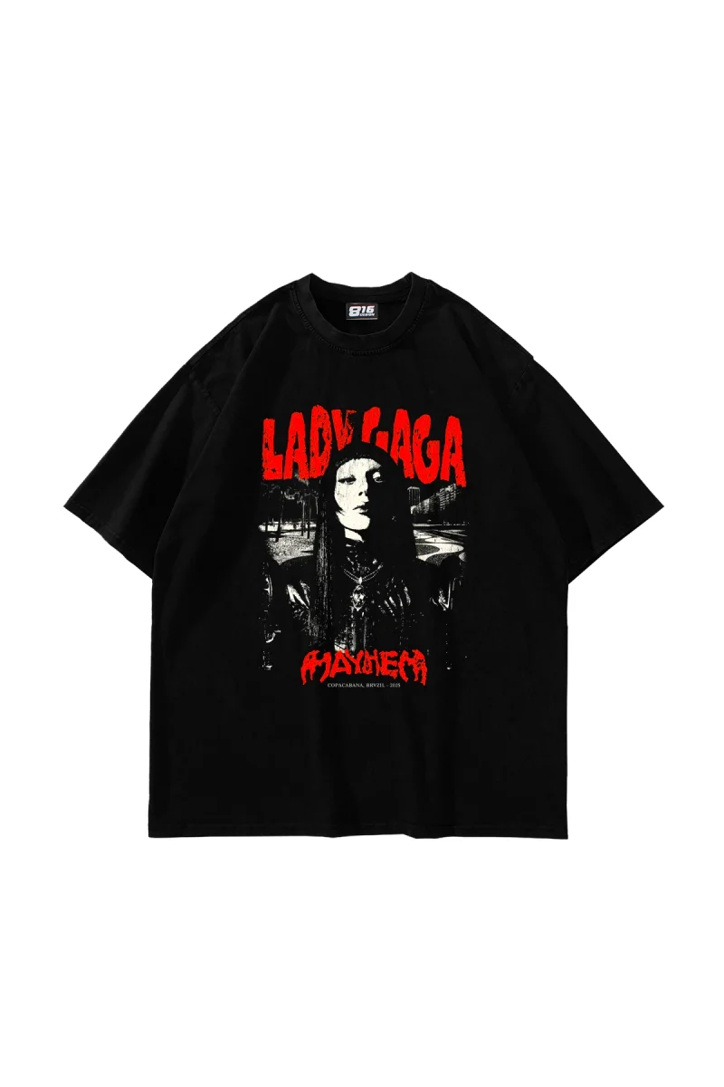 Lady Gaga Baskılı Oversize Unisex Siyah Tshirt