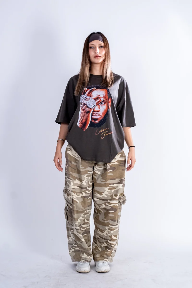 Lebron James Baskılı Oversize Unisex Haki Tshirt