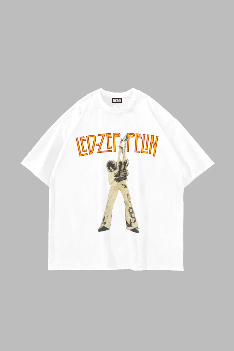 Led Zeppelin Human Baskılı Oversize 24/1 Premium Beyaz Tshirt