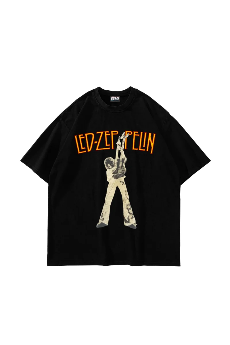 Led Zeppelin Human Baskılı Oversize 24/1 Premium Siyah Tshirt