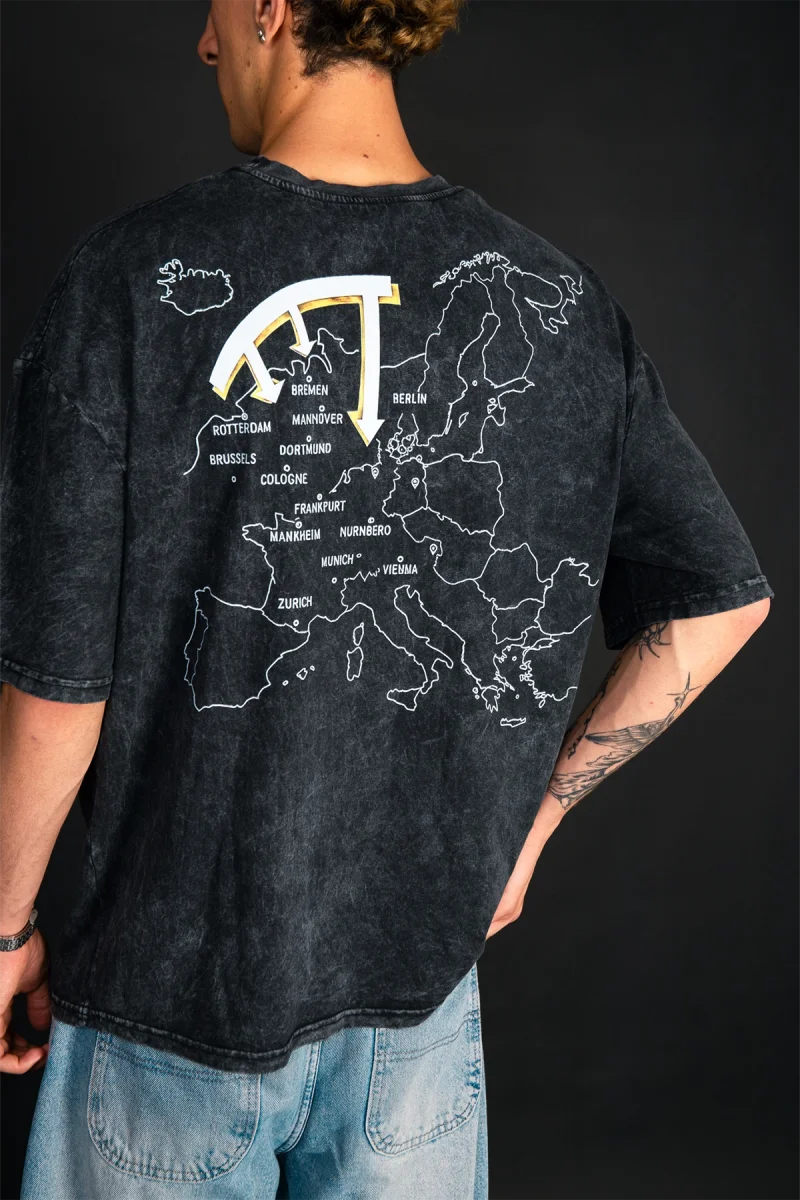 Led Zeppelin Over Europe 1980 Yıkamalı Siyah Oversize Tişört