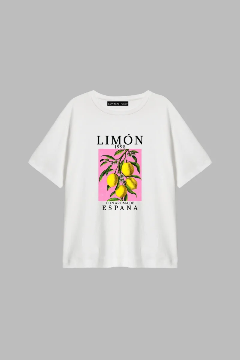 Lemon Baskılı Relaxed Fit Beyaz Kadın Tshirt