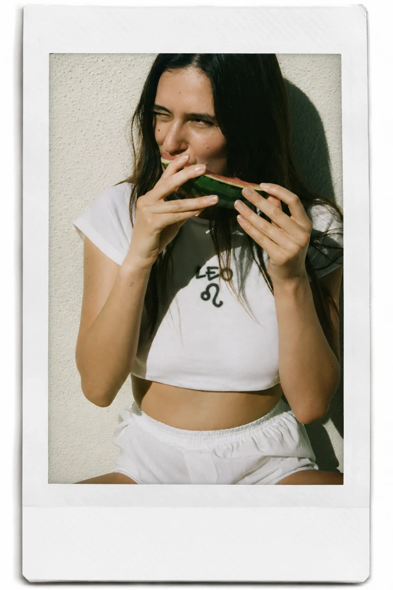 Leo Baskılı Beyaz Crop Top