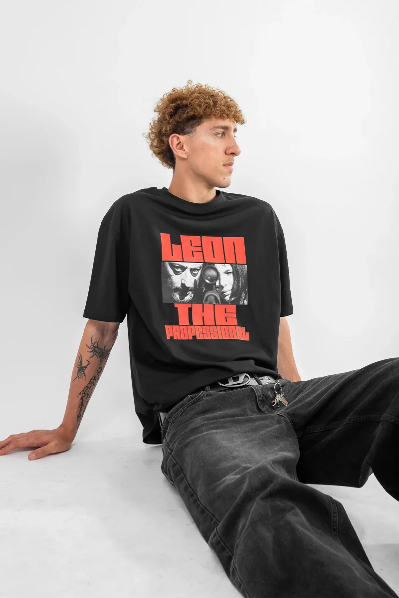 Leon The Professional Baskılı Oversize Unisex Siyah Tshirt