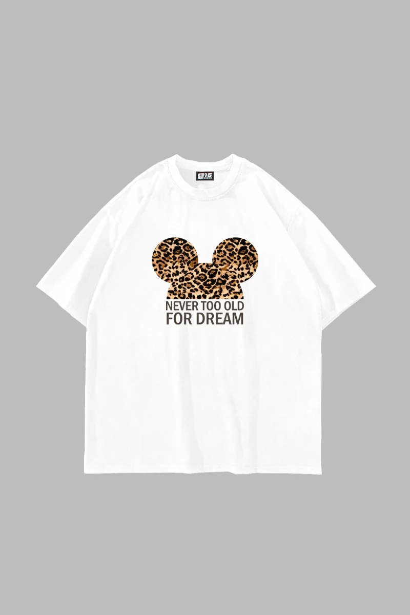 Leopard For Dream Baskılı Oversize Unisex Beyaz Tshirt