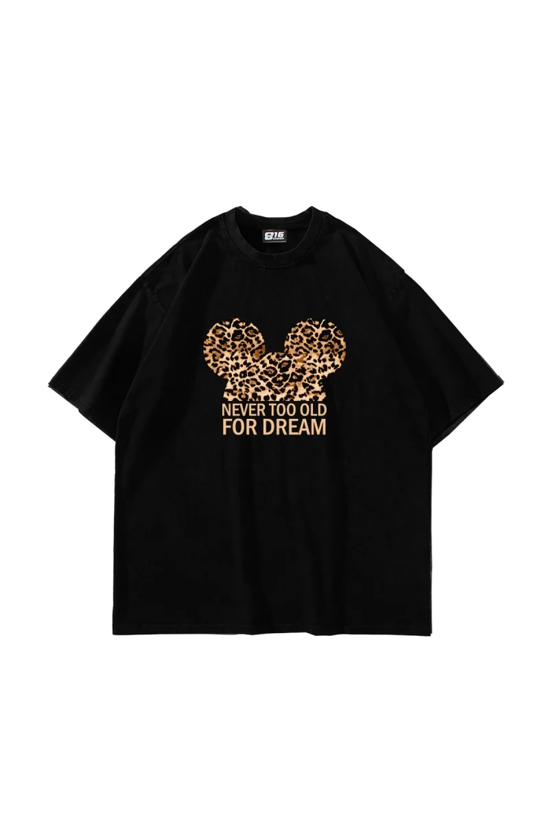 Leopard For Dream Baskılı Oversize Unisex Siyah Tshirt