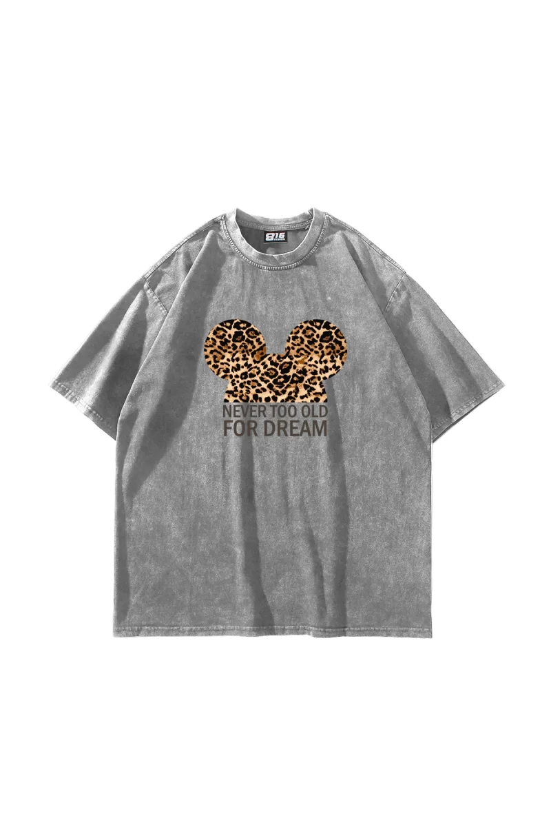 Leopard For Dream Baskılı Oversize Unisex Yıkamalı Beyaz Tshirt