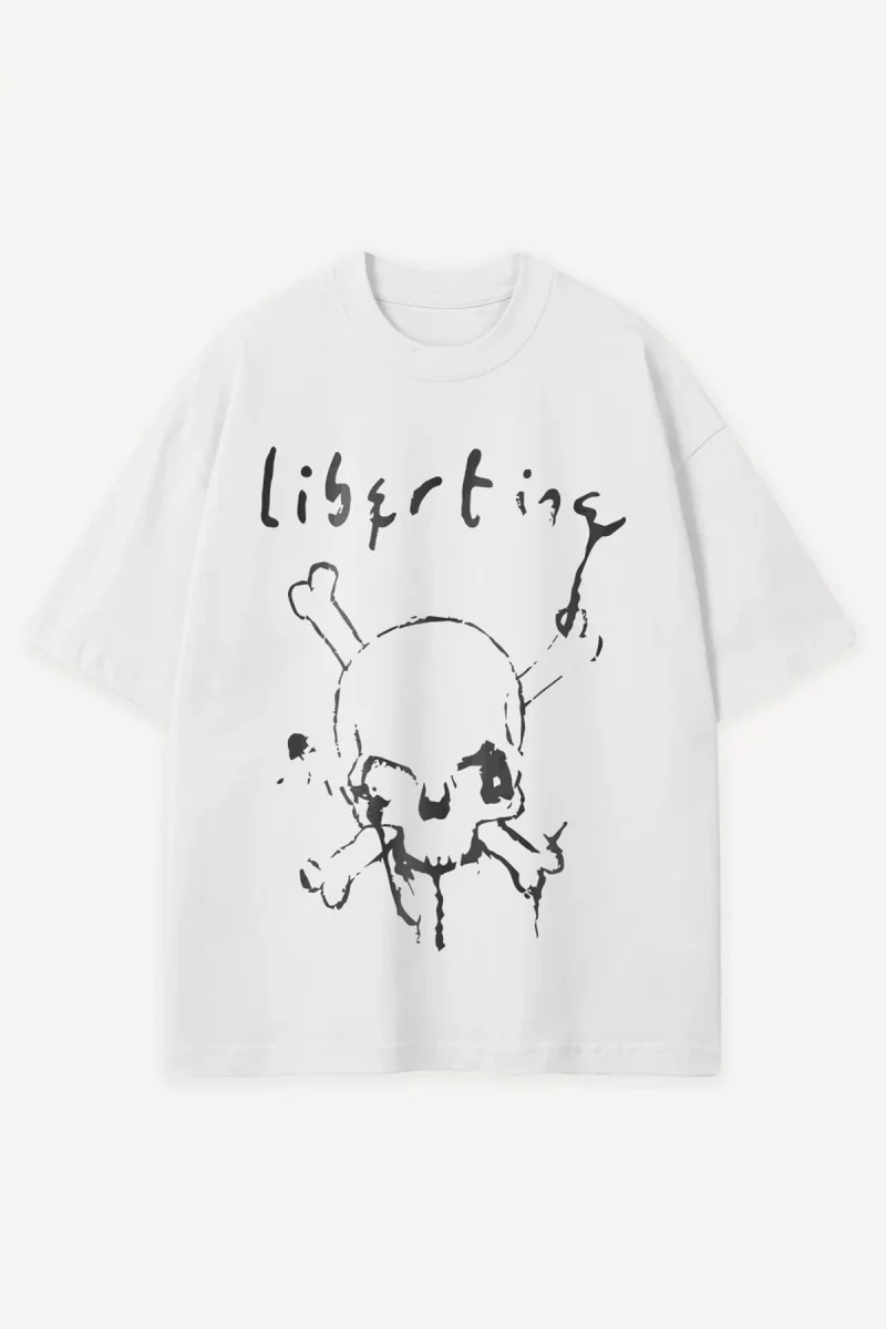Libertine Skull Baskılı Beyaz Oversize Tshirt