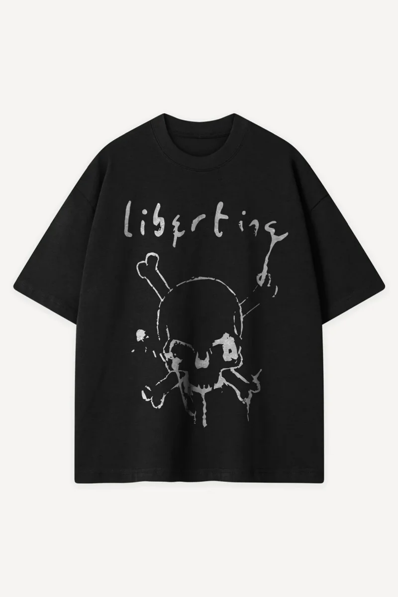 Libertine Skull Baskılı Siyah Oversize Tshirt