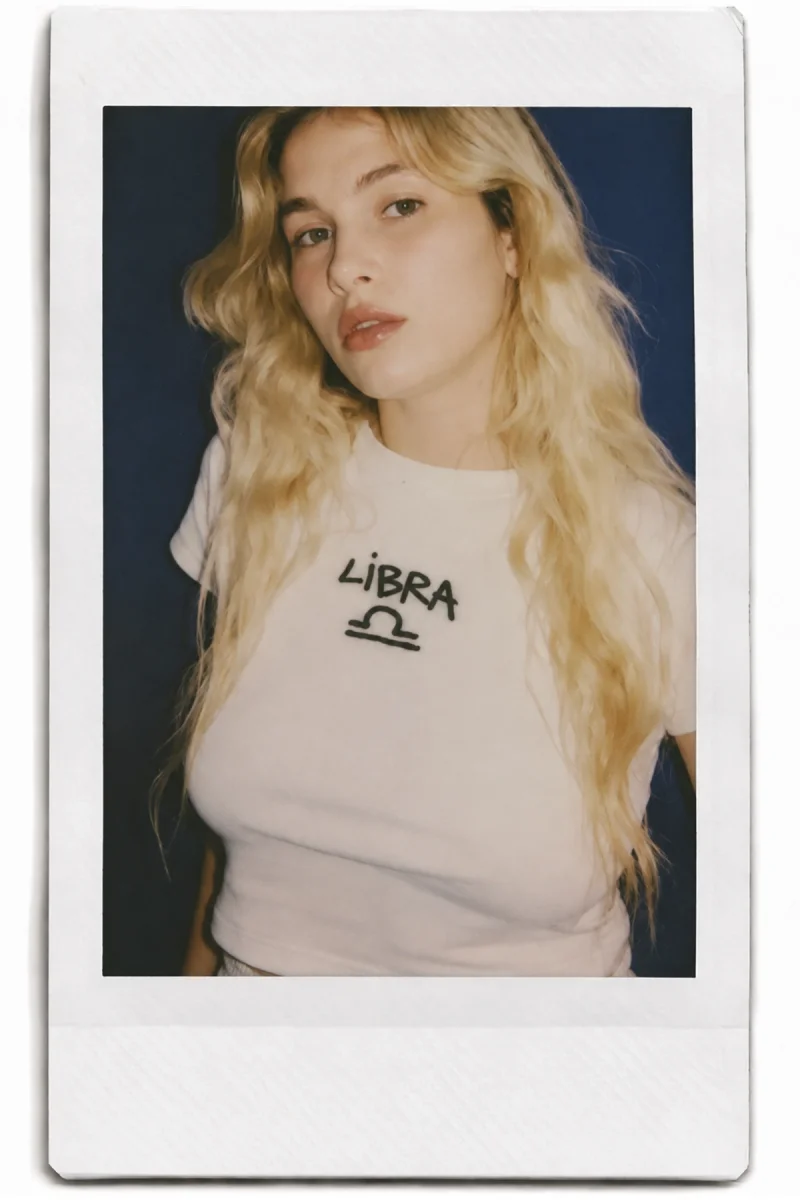 Libra Baskılı Beyaz Crop Top