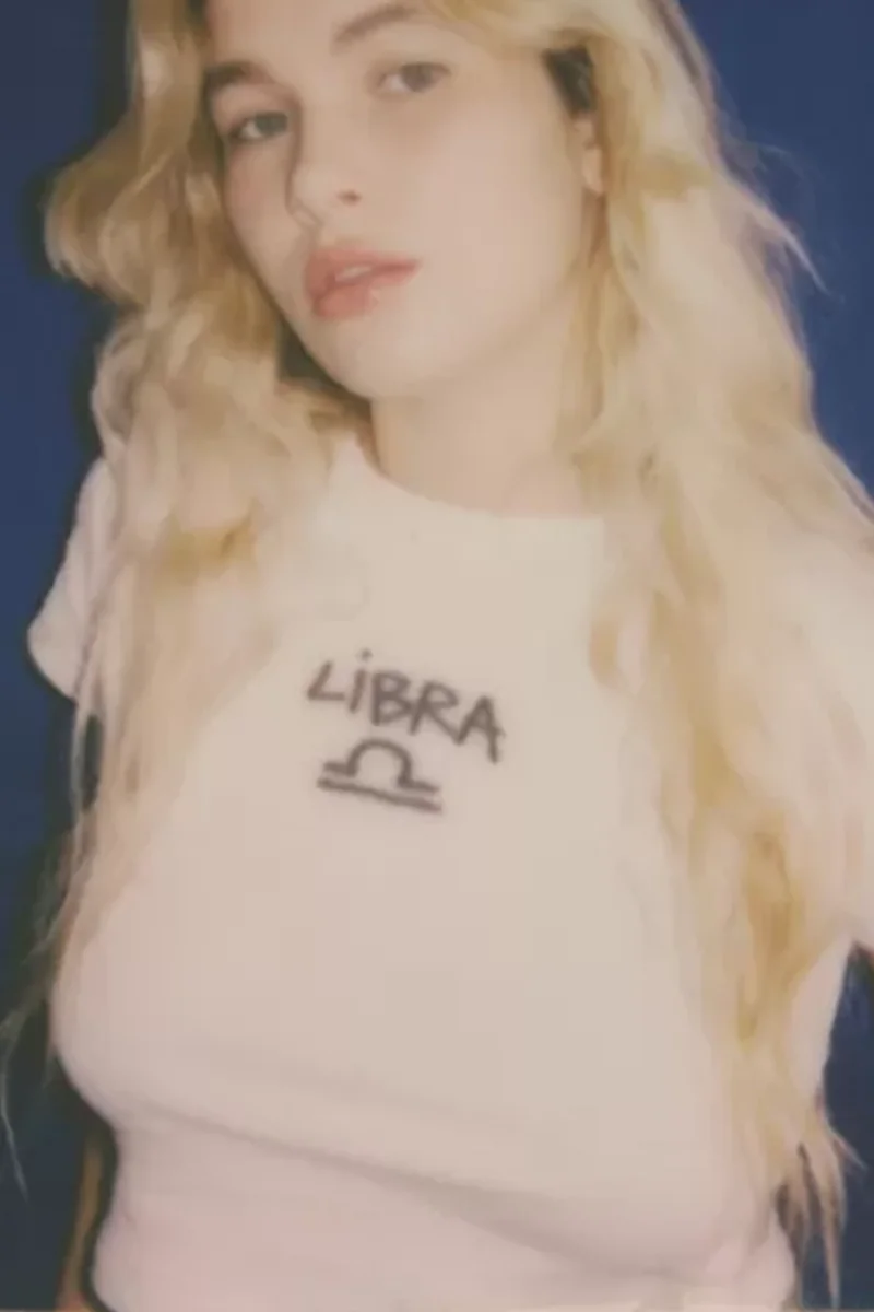 Libra Baskılı Beyaz Crop Top