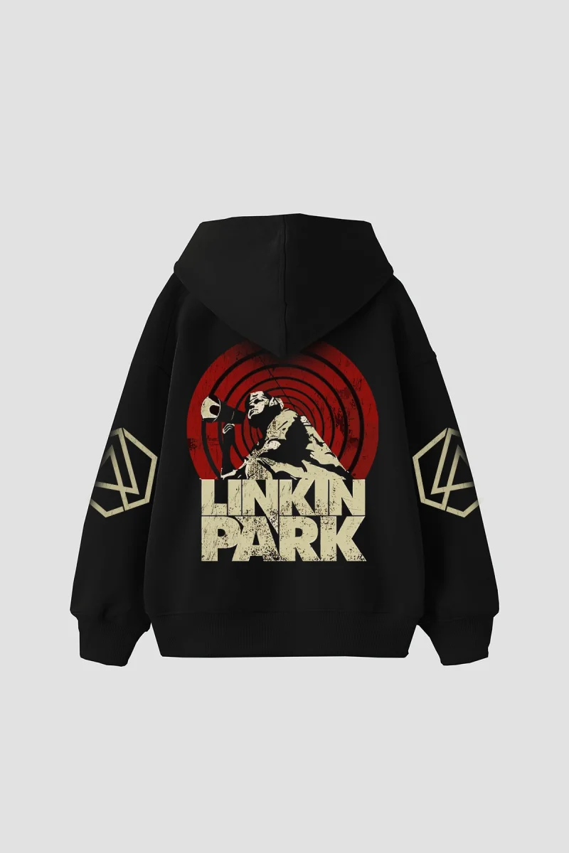 Linkin Park Baskılı Oversize Unisex Siyah Hoodie