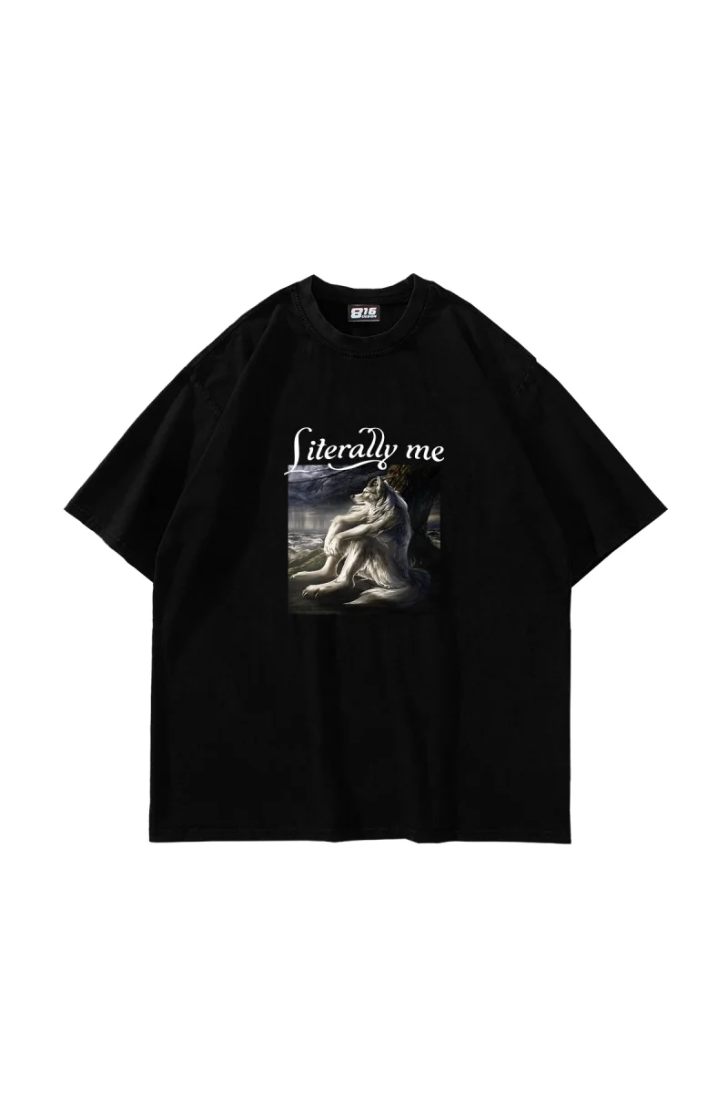 Literally Me Baskılı Oversize Unisex Siyah Tshirt